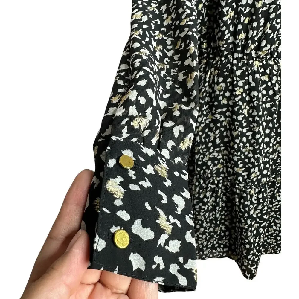 NWOT New York & Company Spotted Mock Neck Long Sleeve Black Gold Dress Size XL